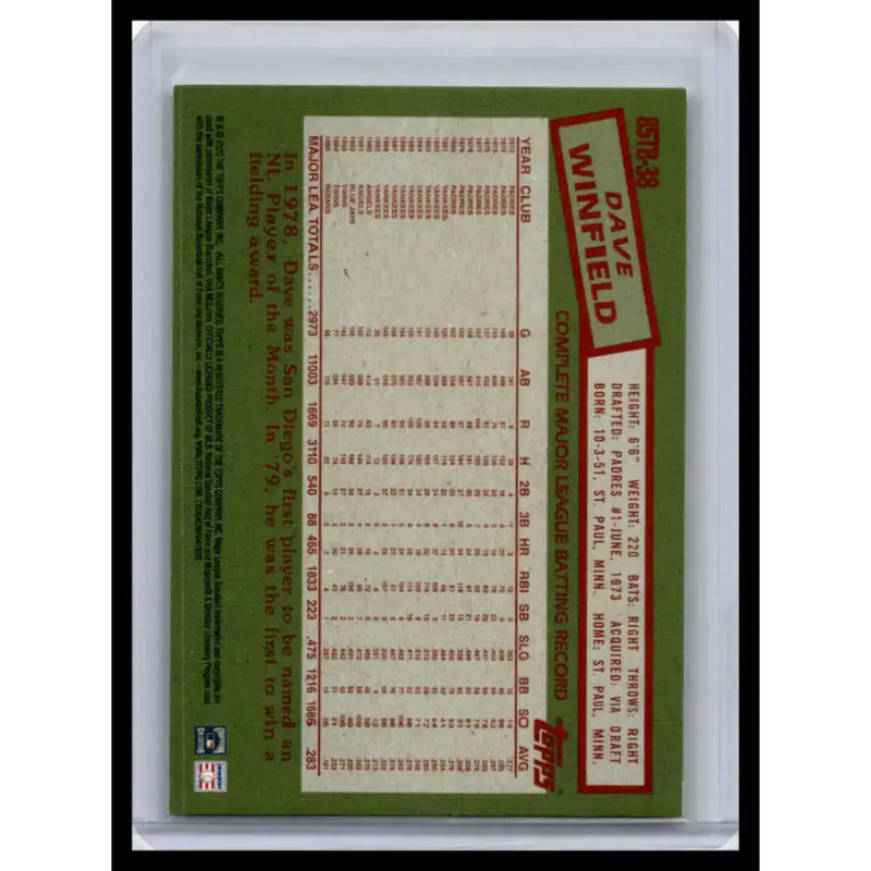 2020 Topps Update #85TB-38 Dave Winfield NM-MT San Diego Padres Baseball Card - Baseball Card Single