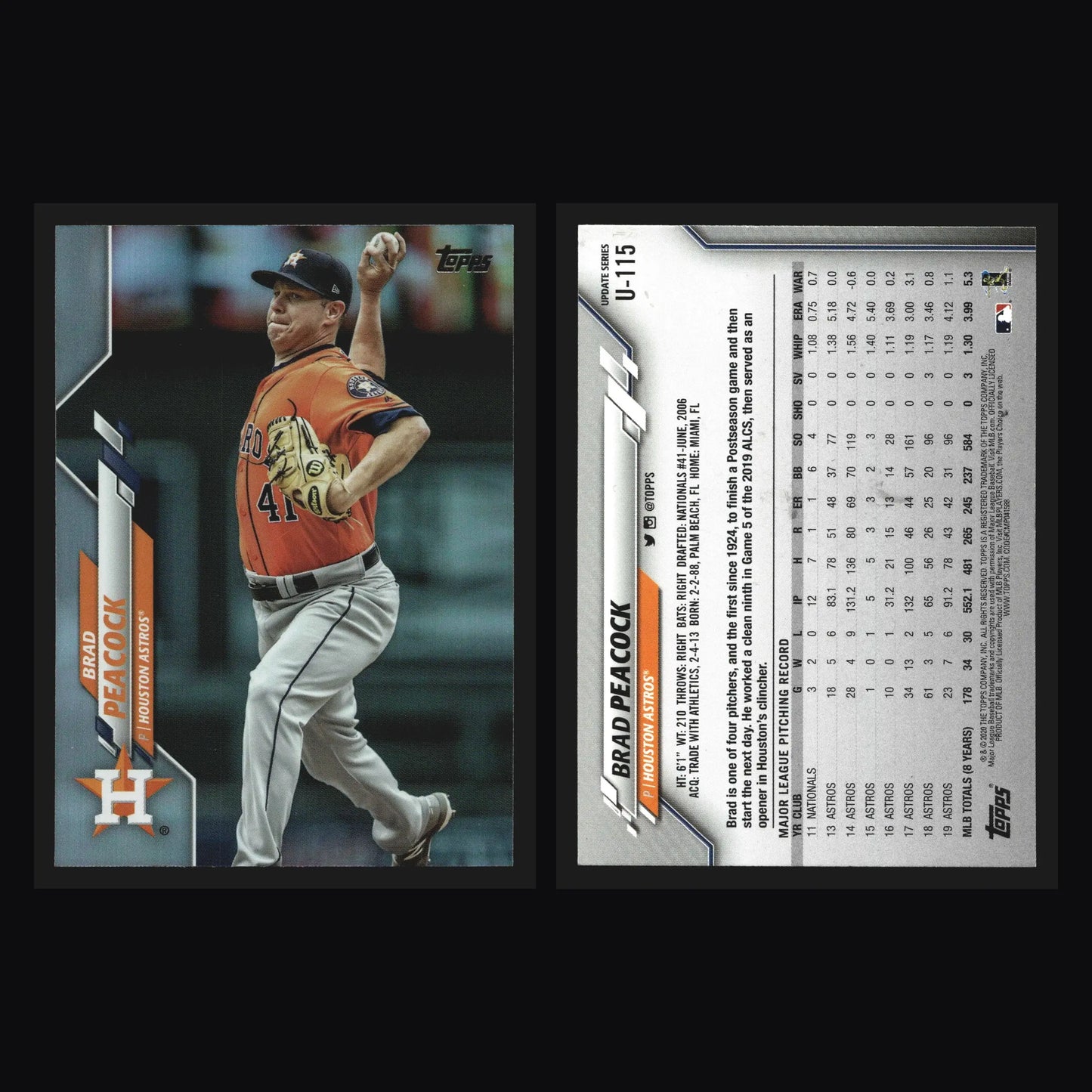 2020 Topps Update Brad Peacock #U-115 Rainbow Foil Houston Astros - Baseball Card Single