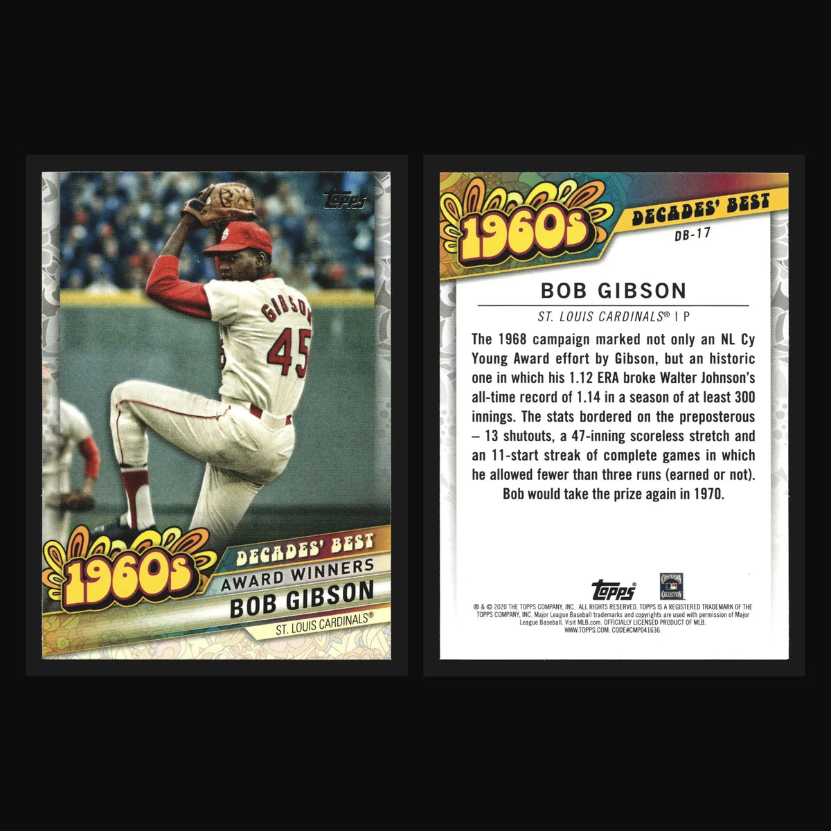 2020 Topps Update Decades’ Best Bob Gibson #DB-17 HOF Cardinals - Baseball Card Single