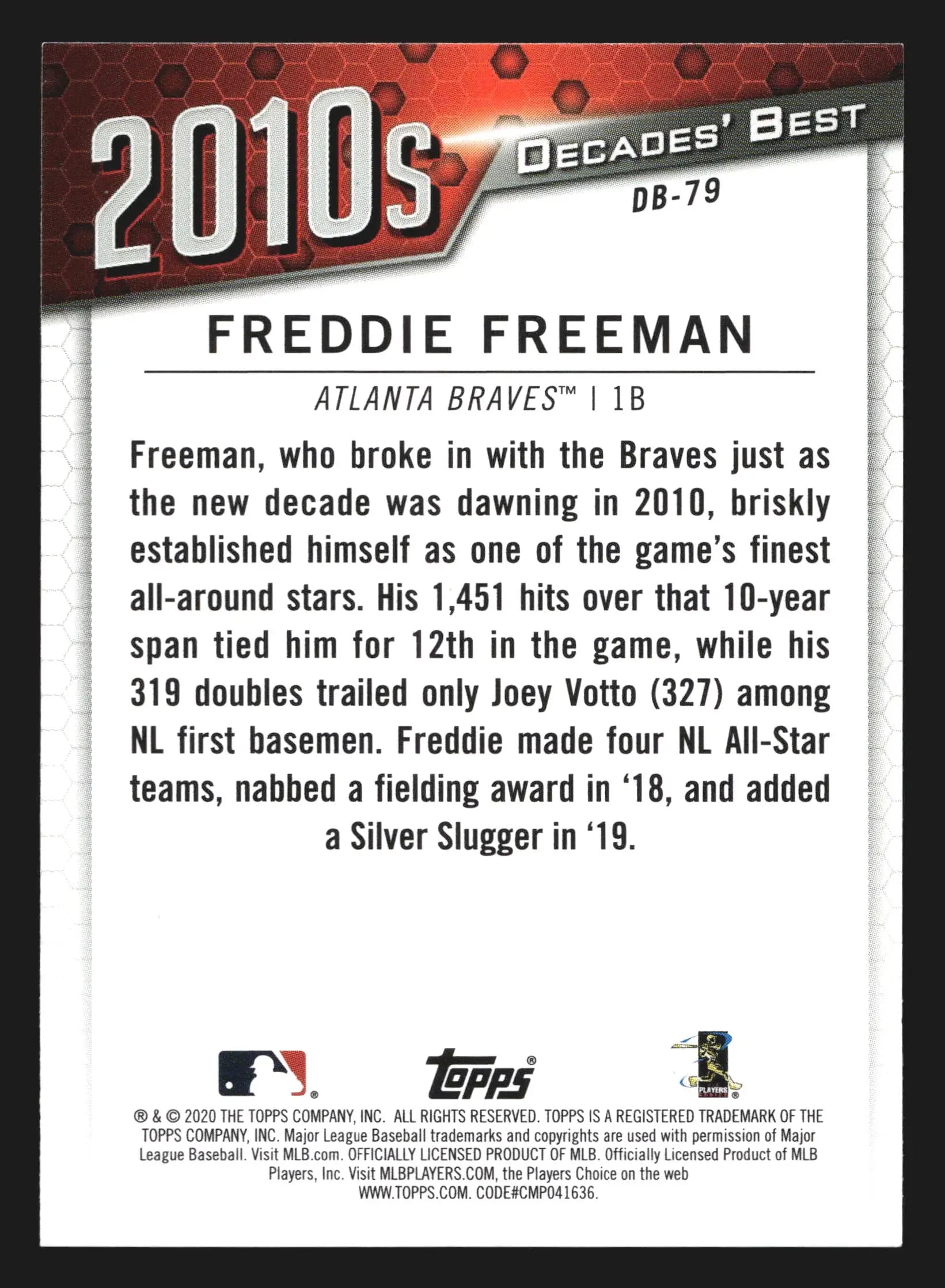 2020 Topps Update Freddie Freeman #DB-79 Decades’ Best Atlanta Braves - Baseball Card Single