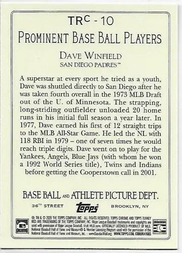 2020 Topps Update Turkey Red baseball card featuring Dave Winfield Padres NM-MT