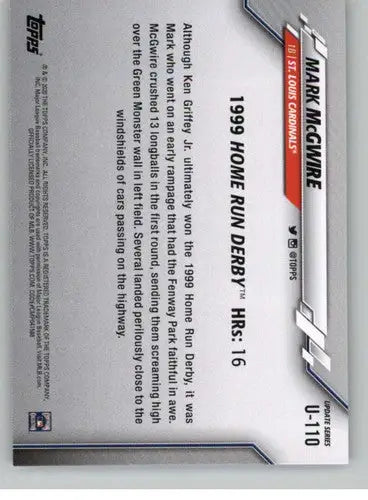 Baseball trading card featuring Mark McGwire from 2020 Topps Update with original gloss