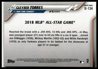 2020 Topps Update #U-134 Gleyber Torres - Baseball Card Single