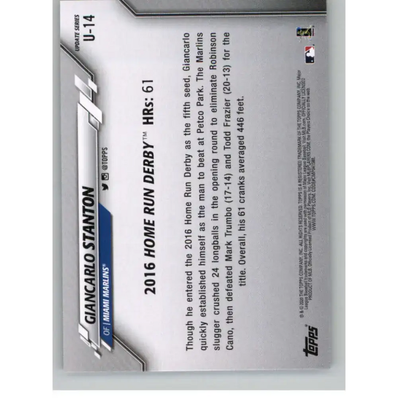 2020 Topps Update #U-14 Giancarlo Stanton NM-MT Miami Marlins Baseball Card - Baseball Card Single