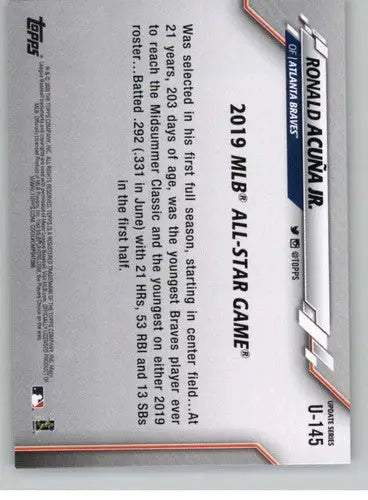 2020 Topps Update Ronald Acuna Jr. baseball card with original gloss from Braves