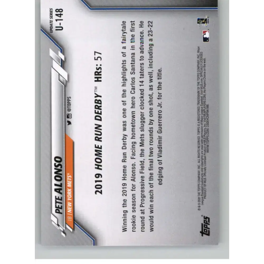 2020 Topps Update #U-148 Pete Alonso NM-MT New York Mets Baseball Card - Baseball Card