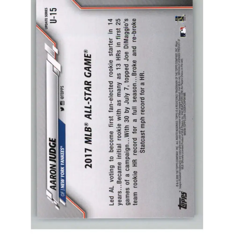 2020 Topps Update #U-15 Aaron Judge NM-MT New York Yankees Baseball Card - Baseball Card Single