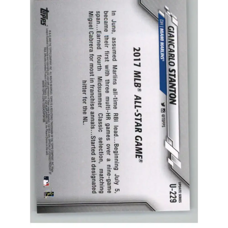 2020 Topps Update #U-229 Giancarlo Stanton NM-MT Miami Marlins Baseball Card - Baseball Card Single