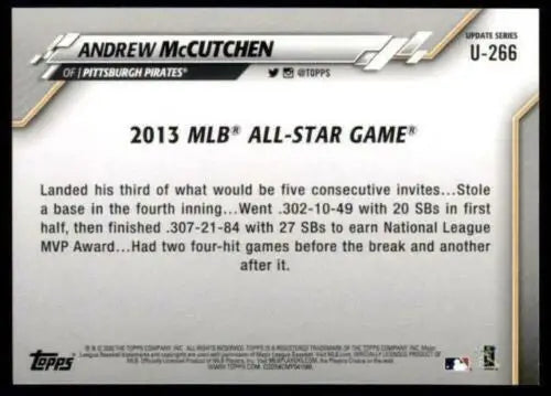 Original gloss 2020 Topps Update Andrew McCutchen baseball card displayed