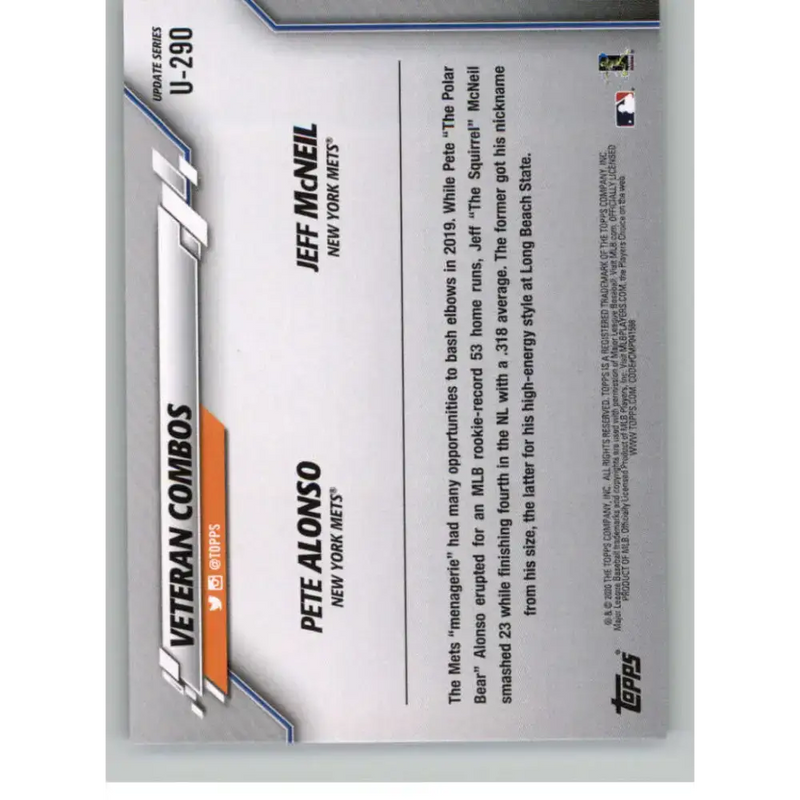 2020 Topps Update #U-290 Alonso/McNeil NM-MT New York Mets Baseball Card - Baseball Card Single