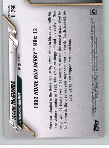 Back of 2020 Topps Update Mark McGwire baseball card with original gloss detail
