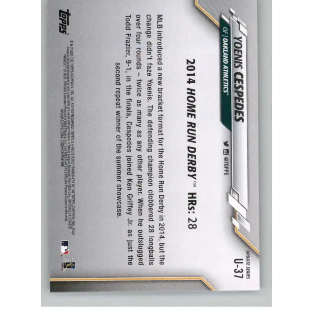 2020 Topps Update #U-37 Yoenis Cespedes NM-MT Oakland Athletics Baseball Card - Baseball Card Single