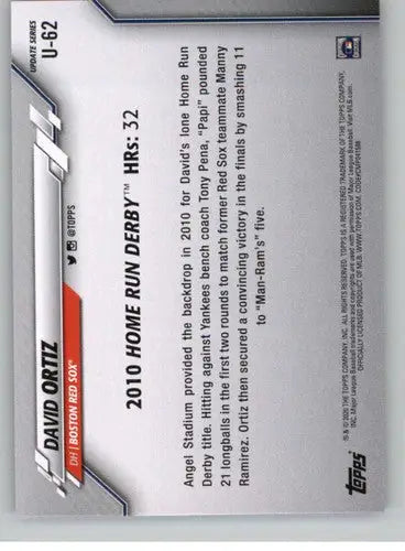 2020 Topps Update David Ortiz baseball card with original gloss featuring Red Sox player