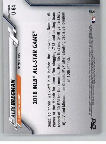 2020 Topps Update #U-64 Alex Bregman NM-MT Astros - Baseball Card Single