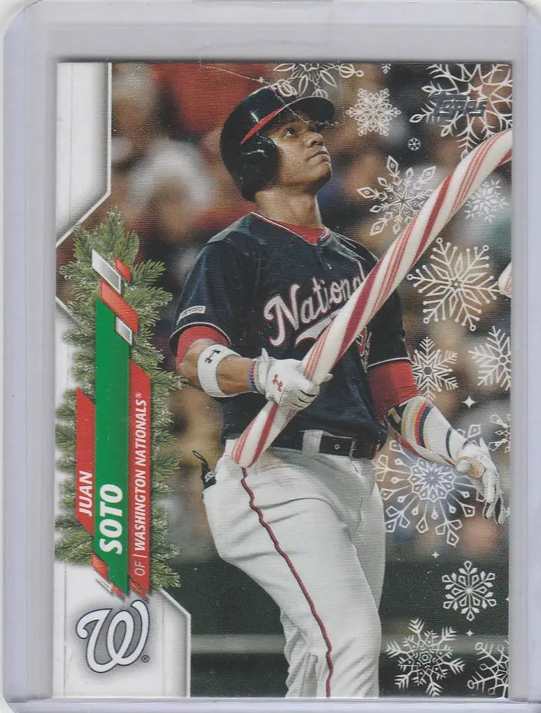 2020 Topps Walmart Snowflake HW196 Juan Soto at bat with holiday snowflake design