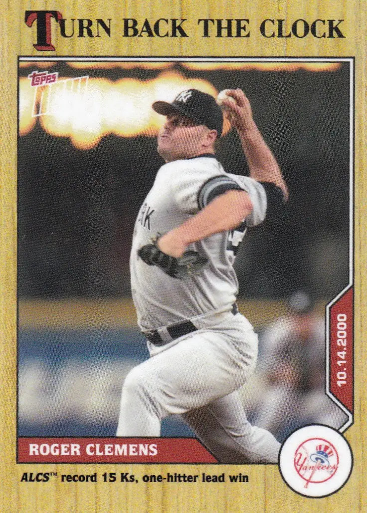 Baseball card of Roger Clemens pitching for the New York Yankees 2020 TURN BACK THE CLOCK #198