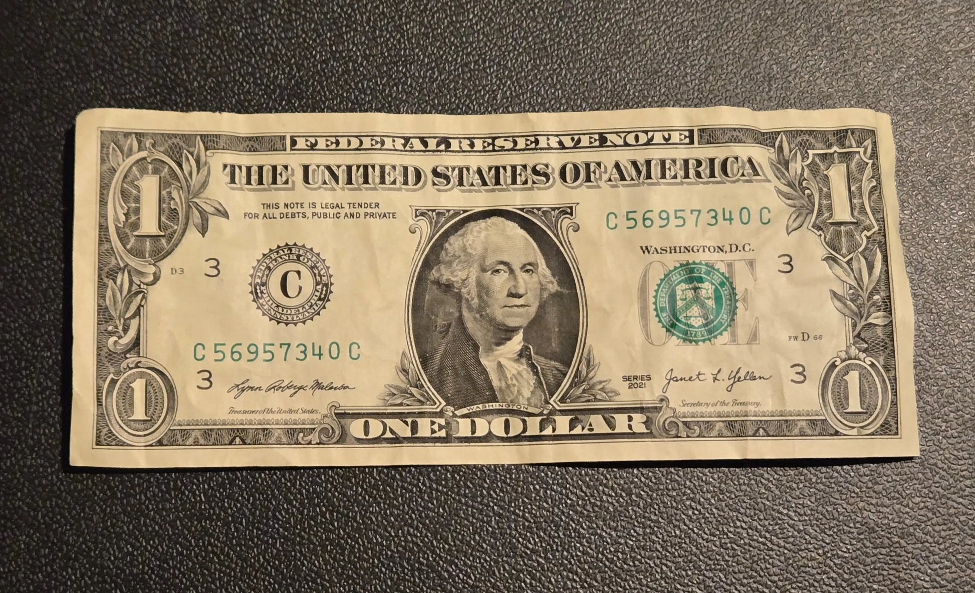 2021 $1 Federal Reserve Note Philadelphia C Series - Circulated - Coins & Currency