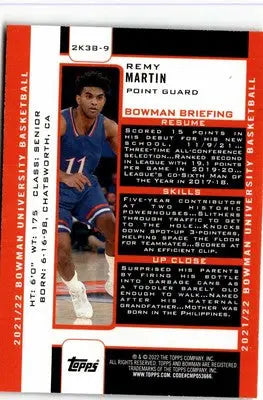 2021-22 Bowman University #2K3B-9 Remy Martin 2003 Bowman - Basketball Card Single