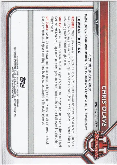 Baseball trading card showcasing Chris Olave Ohio State Buckeyes batting statistics