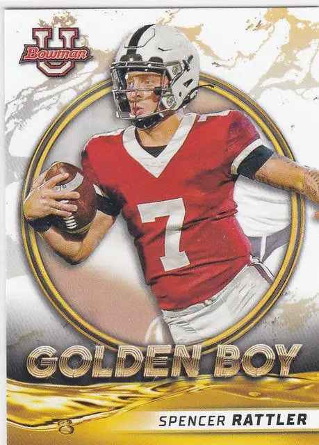 Football player in red jersey number 7, Spencer Rattler Golden Boy South Carolina