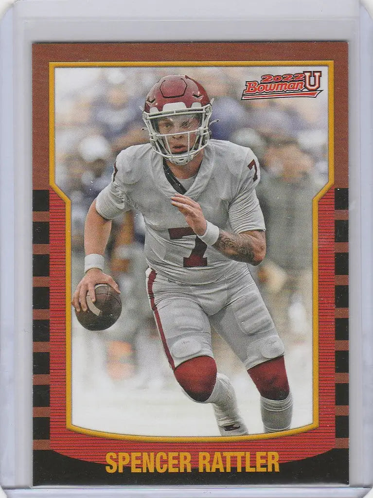 Football trading card of Spencer Rattler South Carolina in Bowman University Retro design