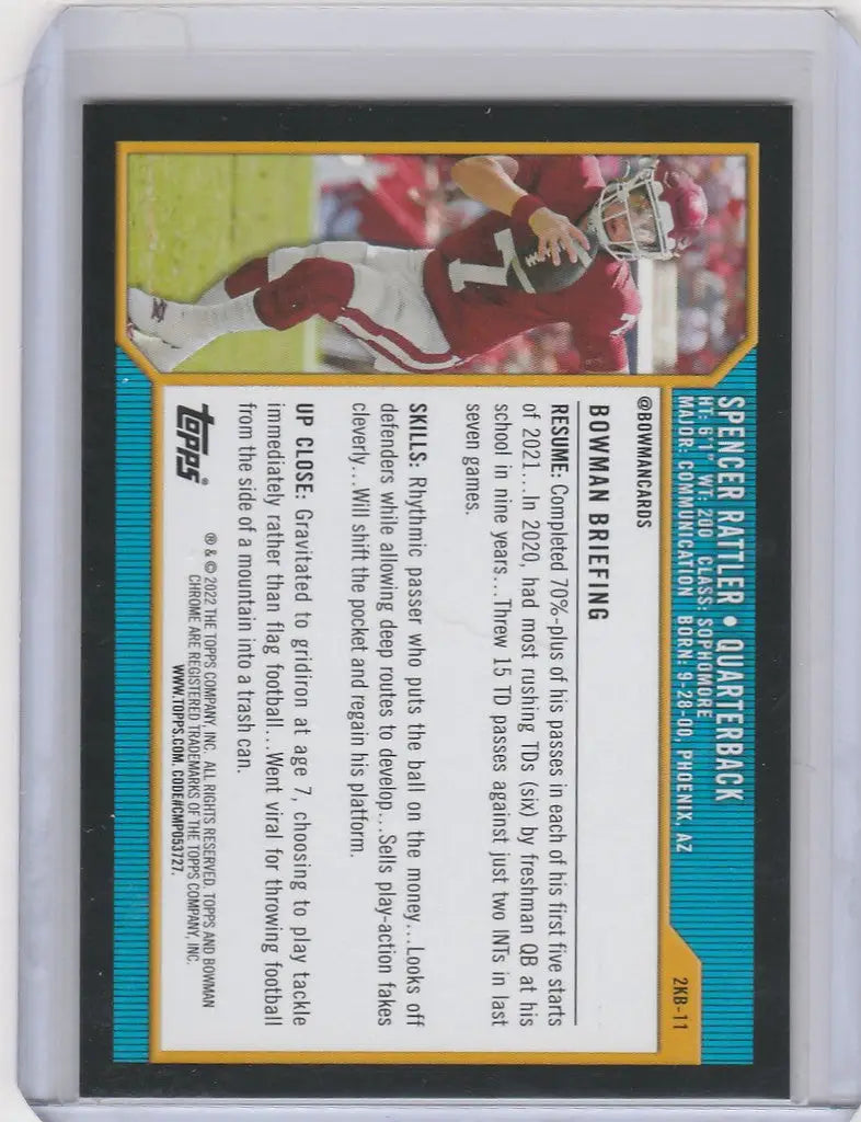 Football trading card showcasing Spencer Rattler South Carolina stats from Bowman University Retro
