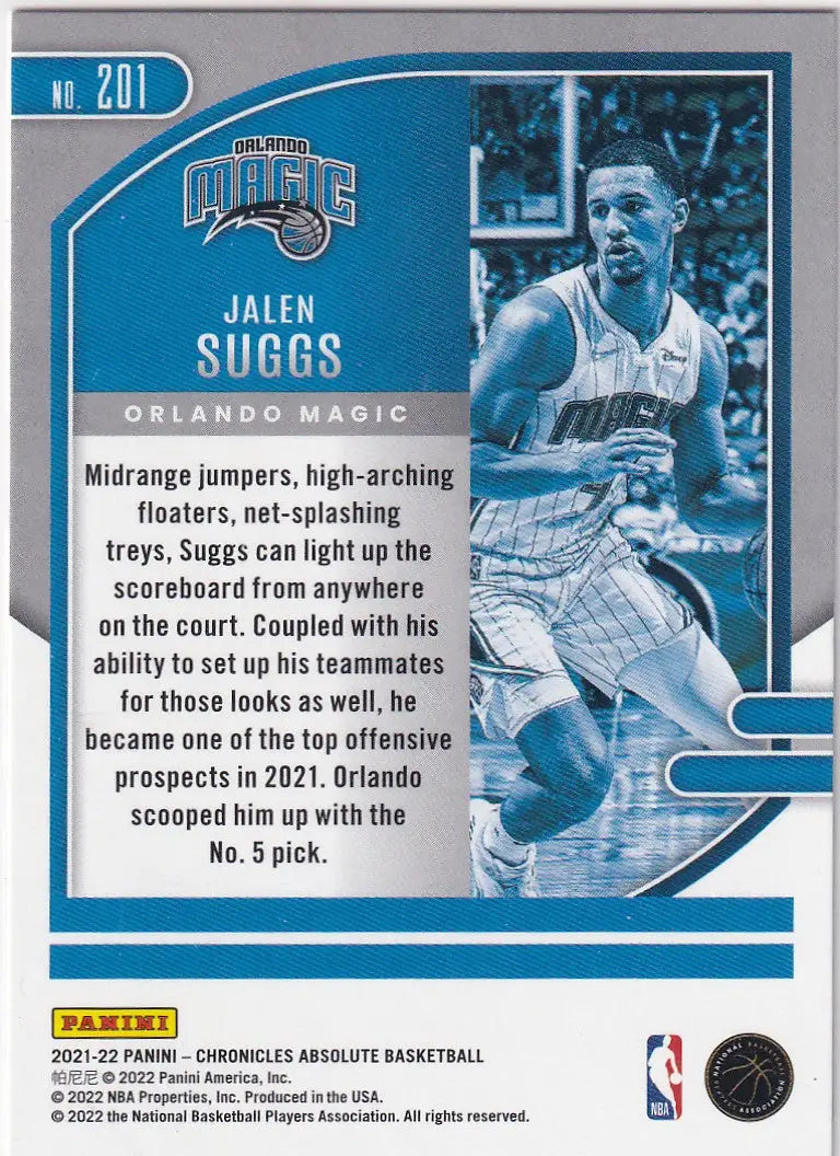 2021-22 CHRONICALS ABSOLUTE #201 JALEN SUGGS- ORLANDO MAGIC
