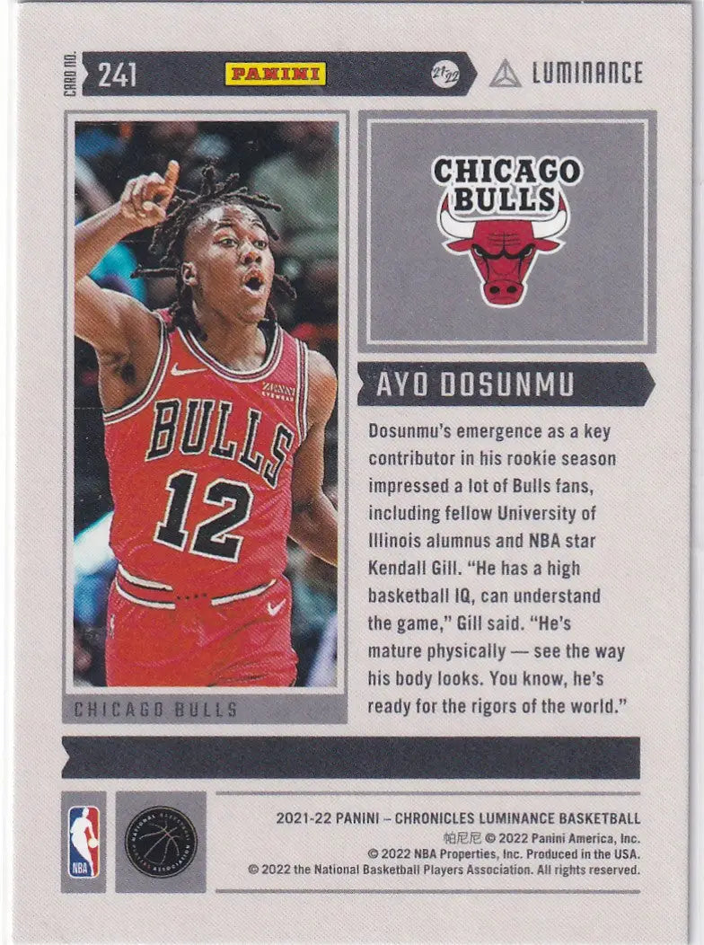 2021-22 CHRONICALS LUMINANCE #241 AYO DOSUNMU- CHICAGO BULLS - Basketball Card Single