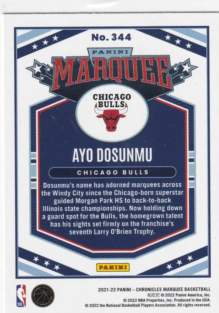 2021-22 CHRONICALS MARQUEE AYO DOSUNMU- CHICAGO BULLS - Basketball Card Single