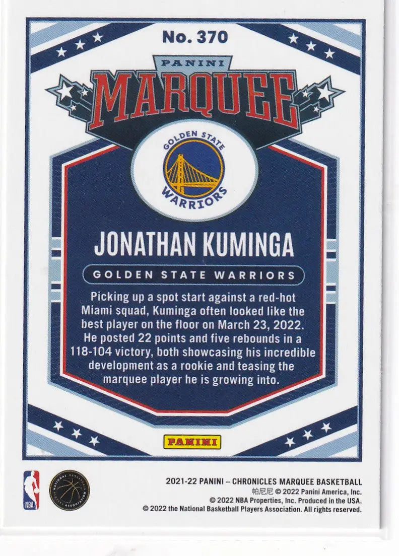 2021-22 CHRONICALS MARQUEE JONATHAN KUMINGA HOLO- GOLDEN STATE WARRIORS