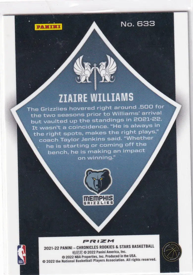 2021-22 CHRONICALS ROOKIES & STARS ZIAIRE WILLIAMS PINK- MEMPHIS GRIZZLIES - Basketball Card Single