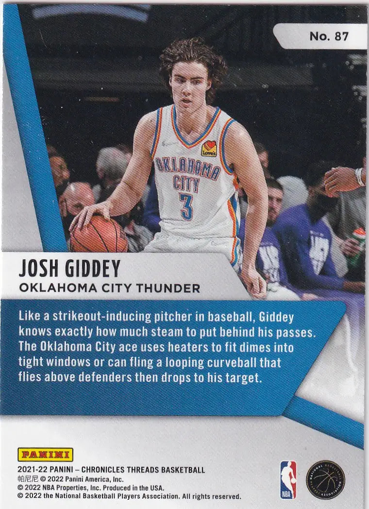 2021-22 CHRONICALS THREADS #87 JOSH GIDDEY- OKLAHOMA CITY THUNDER