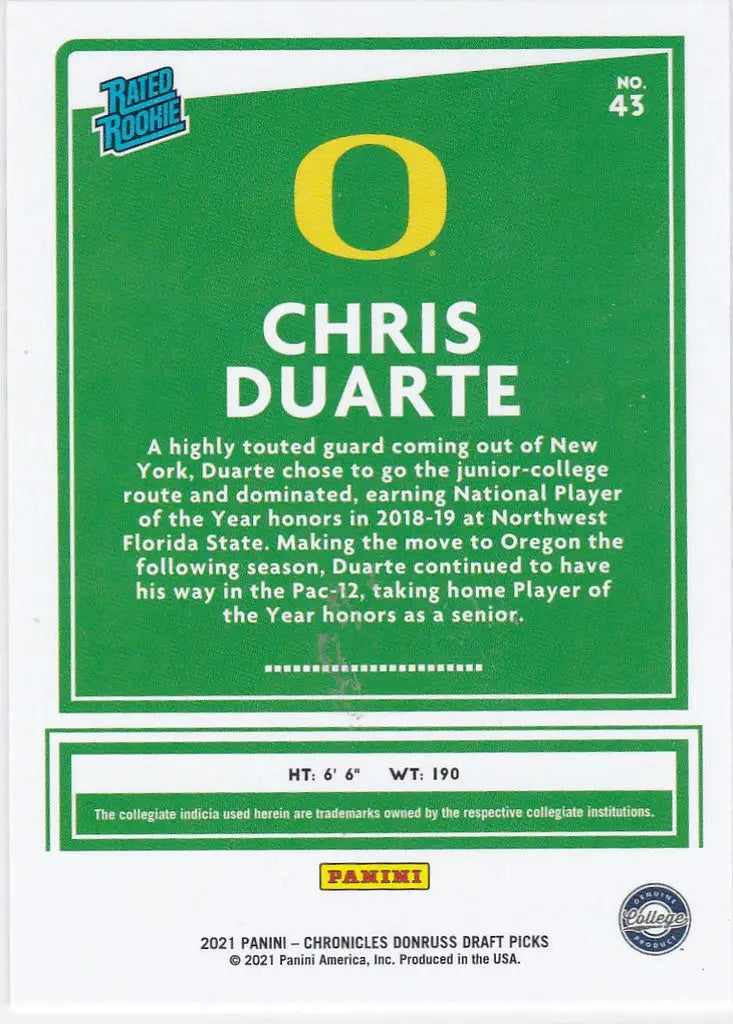 2021-22 Chronicles Draft #43 Chris Duarte RC Pacers