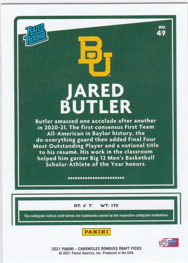 2021-22 Chronicles Draft #49 Jared Butler RC Utah Jazz