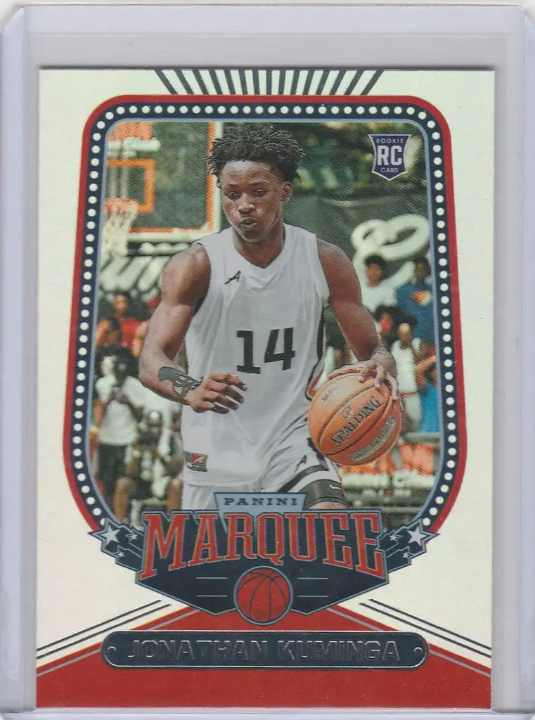 Basketball trading card of Jonathan Kuminga in white jersey number 14 from Chronicles Draft Picks
