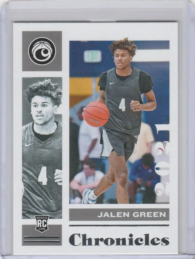 Basketball trading card of Jalen Green dribbling ball from Chronicles Draft Picks