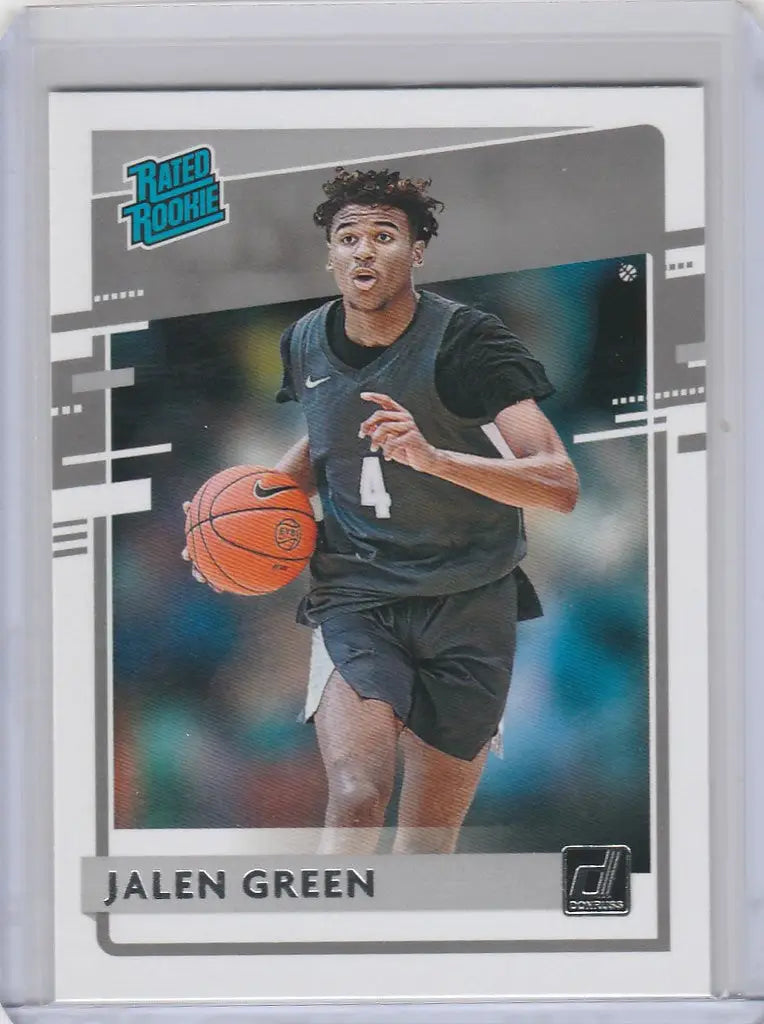 Basketball trading card of Jalen Green dribbling in a dark jersey from Chronicles Draft Picks