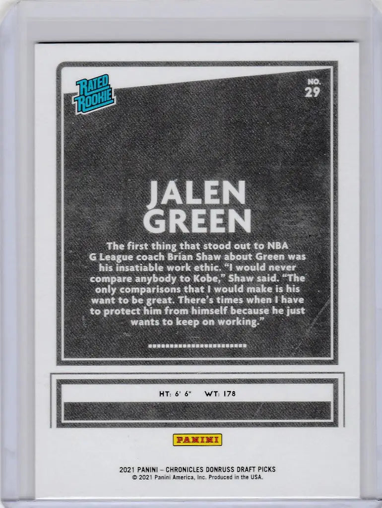 Basketball trading card of Jalen Green from 2021-22 Chronicles Draft Picks Donruss