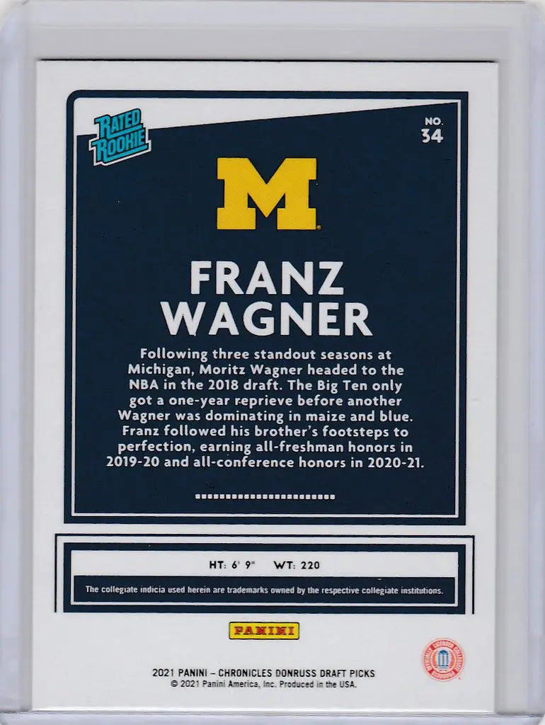 Sports trading card of Frank Wagner Michigan from 2021-22 Chronicles Draft Picks Donruss