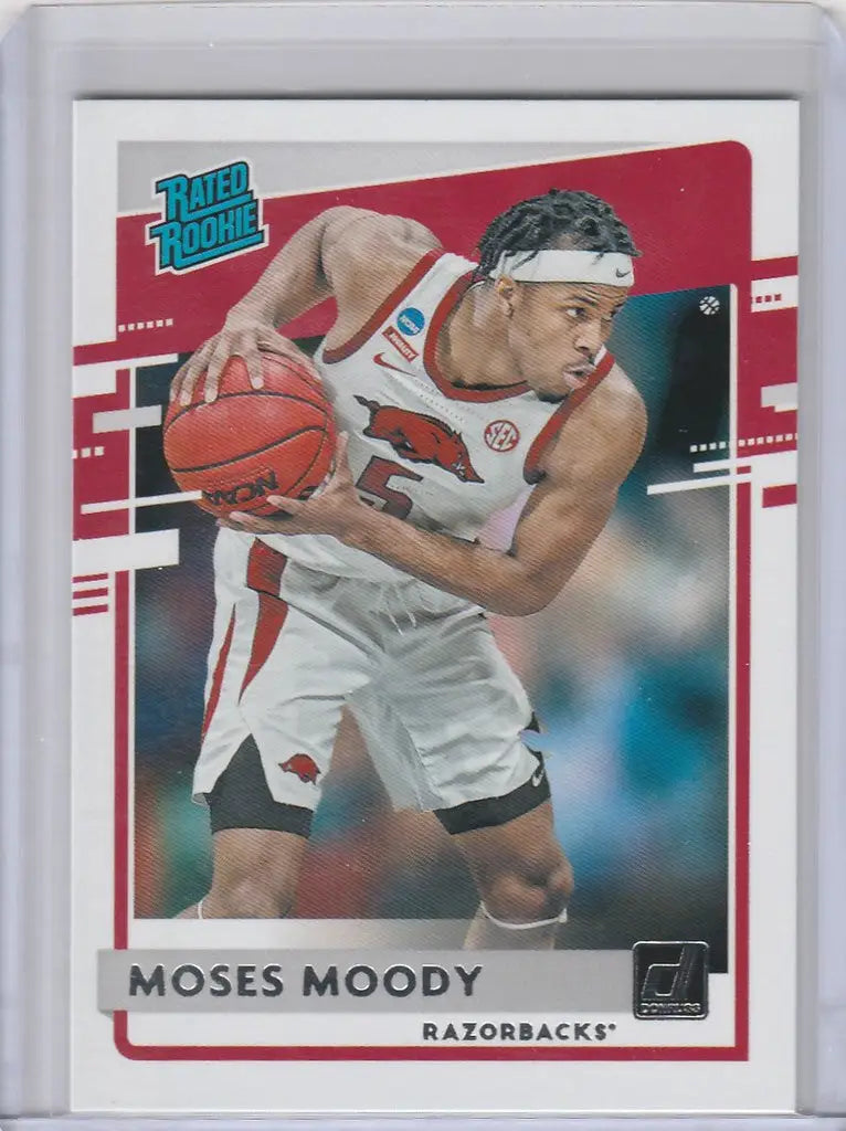 Basketball trading card of Moses Moody Arkansas from 2021-22 Chronicles Draft Picks