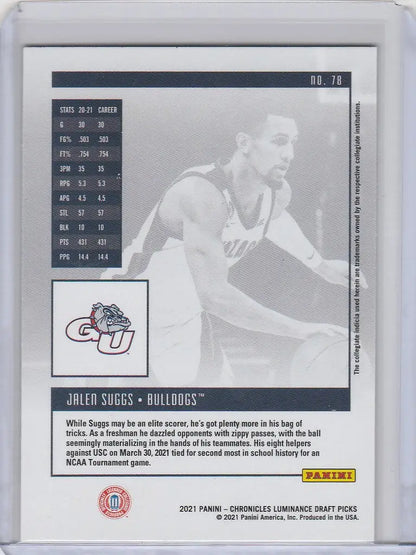 Basketball trading card of Jalen Suggs Gonzaga from 2021-22 Chronicles Draft Picks