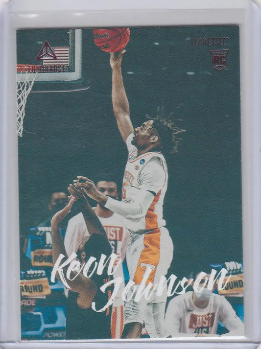 Basketball trading card of Keon Johnson Tennessee dunking, Chronicles Draft Picks Luminance Pink