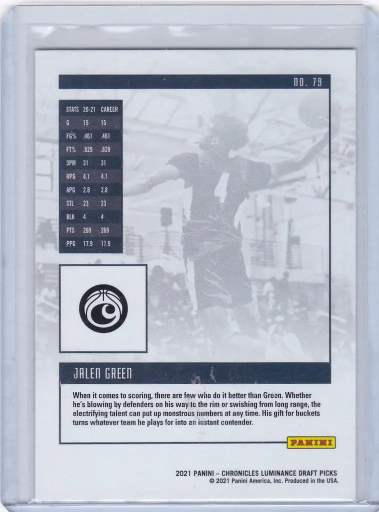 2021-22 Chronicles Luminance #79 Jalen Green RC Houston Rockets