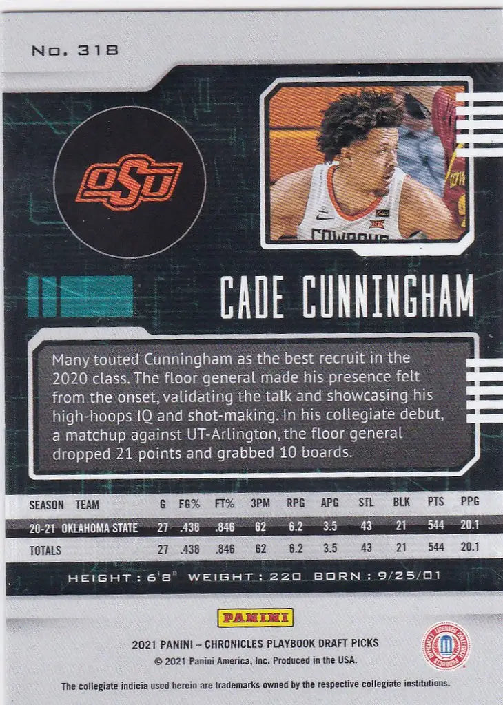 2021-22 Chronicles Playbook Dracft Pick #318 Cade Cunningham RC Detroit Pistons
