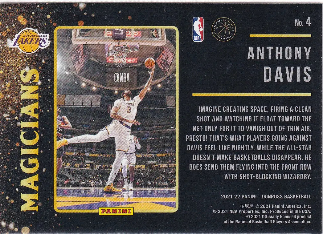 2021-22 DONRUSS #4 ANTHONY DAVIS MAGICIANS- LOS ANGELES LAKERS