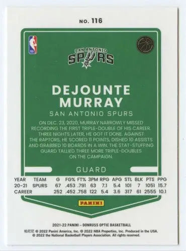 Dejounte Murray basketball card in Donruss Optic with original gloss Spurs ID 48966