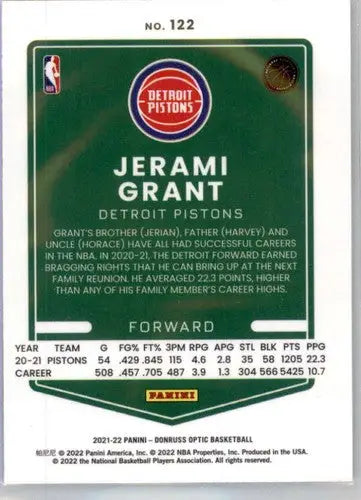 Jerami Grant basketball card from 2021-22 Donruss Optic with original gloss and Pistons design