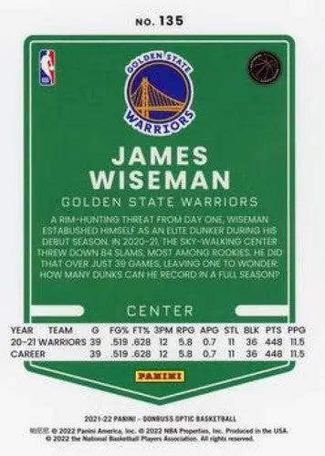 Original gloss Donruss Optic James Wiseman basketball card featured in 2021-22 Warriors set