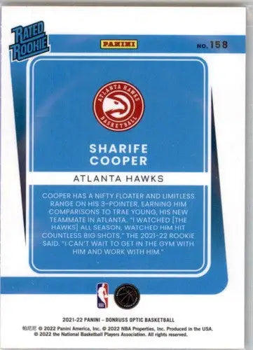 2021-22 Donruss Optic Sharife Cooper rookie card with original gloss and Hawks rated R