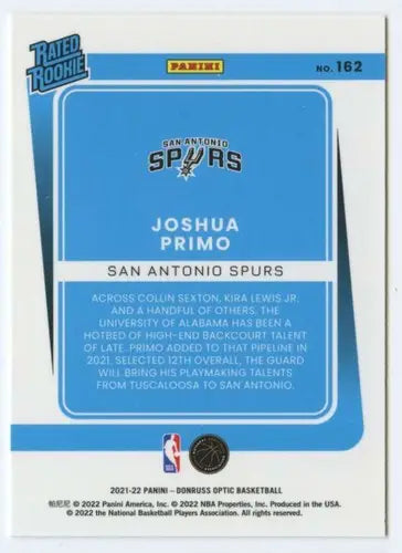 Joshua Primo basketball card with original gloss from 2021-22 Donruss Optic